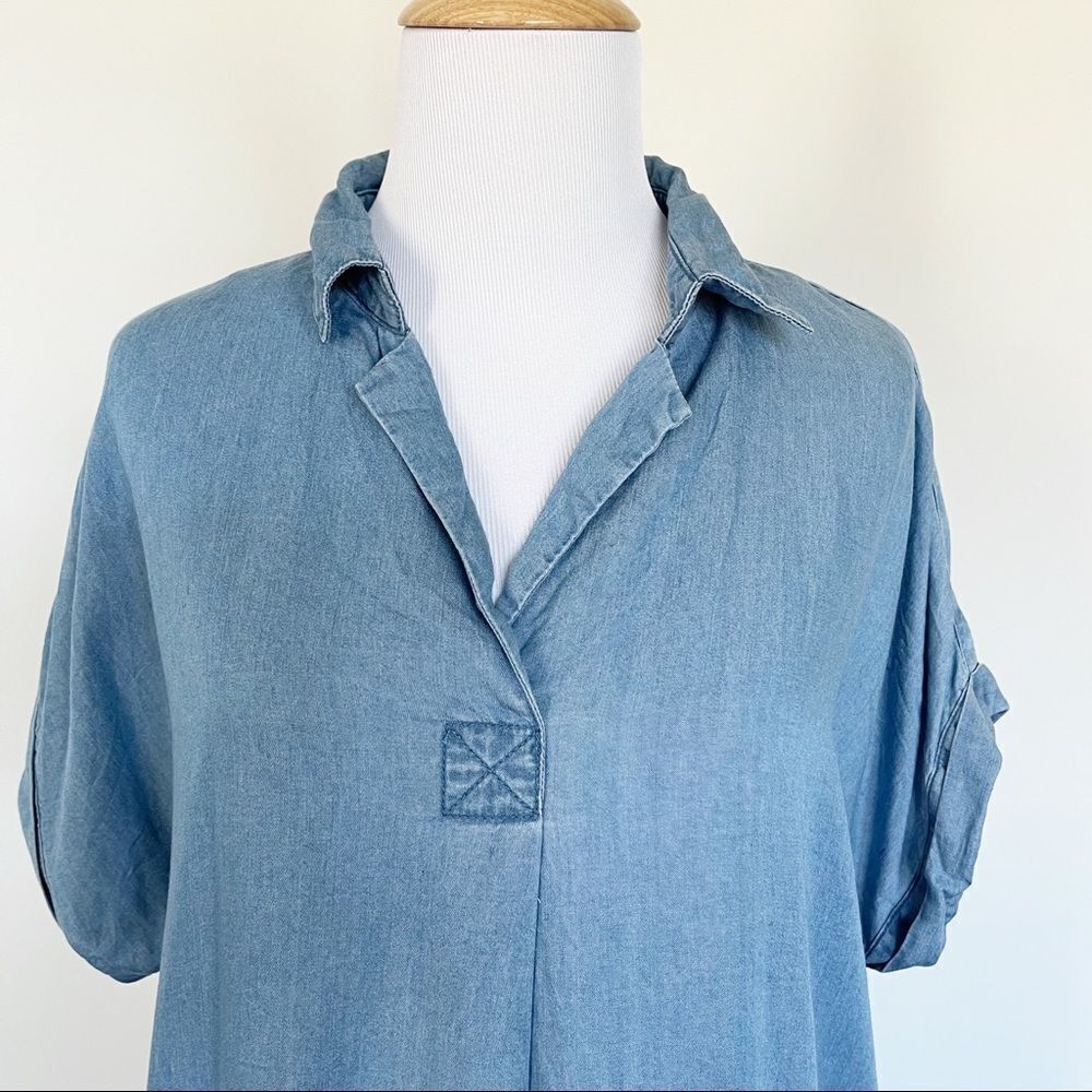 Thread + Supply Short Sleeve Chambray Shift Dress - image 3